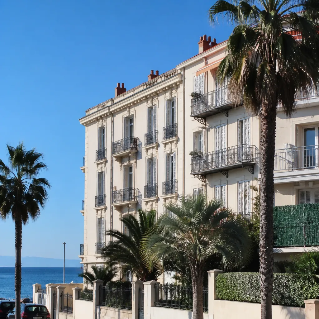 Immeuble résidentiel de bord de mer dans un quartier balnéaire toulonnais