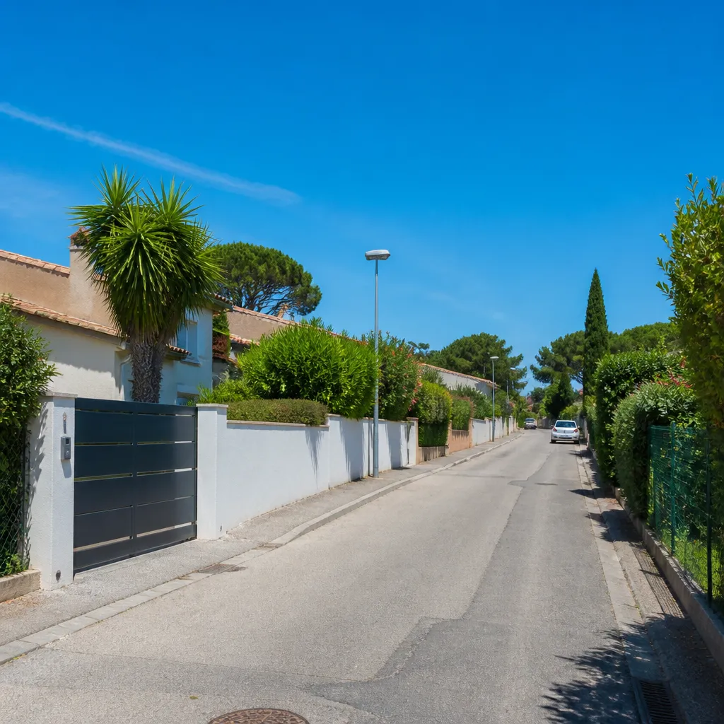 Rue résidentielle pavillonnaire de la couronne toulonnaise